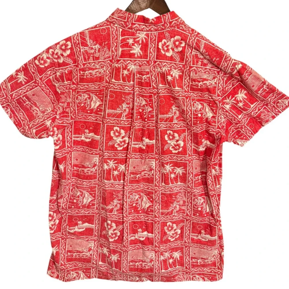 Maui Company Red Tropical Island Print Cotton‎ Short Sleeve Shirt Large Resort